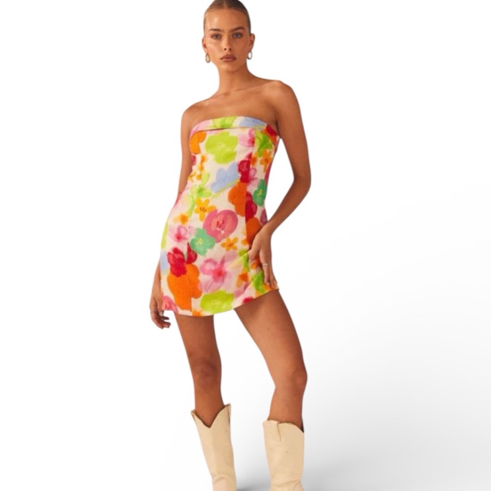 Peppermayo Skyscrapers Linen Blurred Blossom Floral Mini Dress